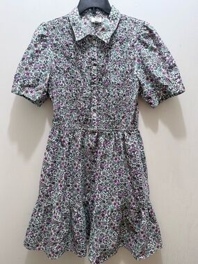 J. Crew Floral Button-Front Top in White, Green, Purple